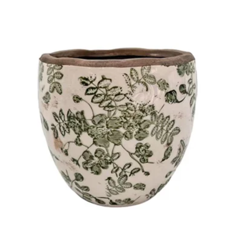 Green and white floral Planter