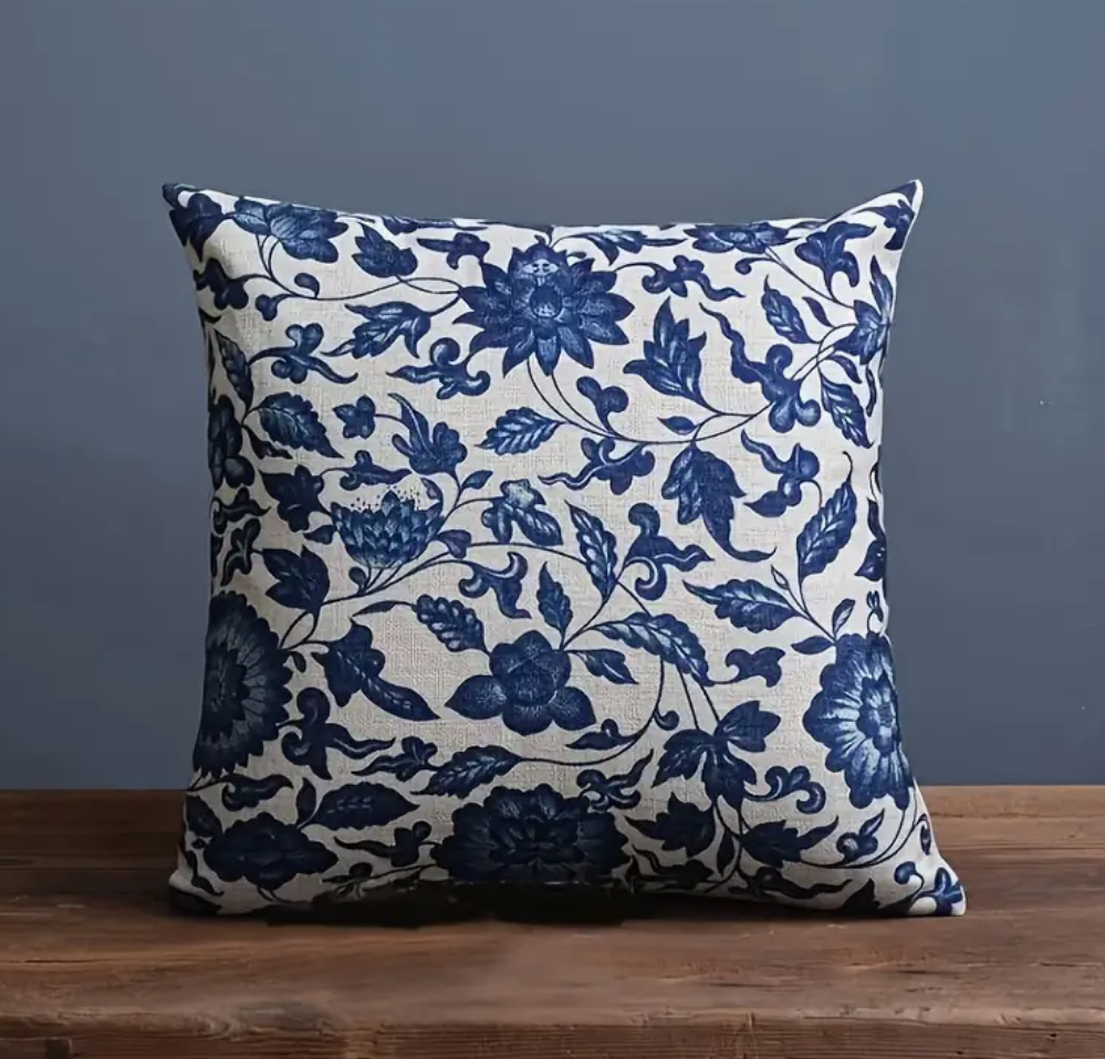 blue and white floral pillow covers