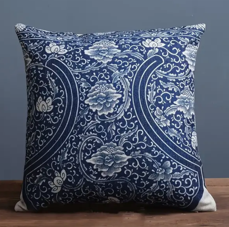 blue and white floral pillow covers