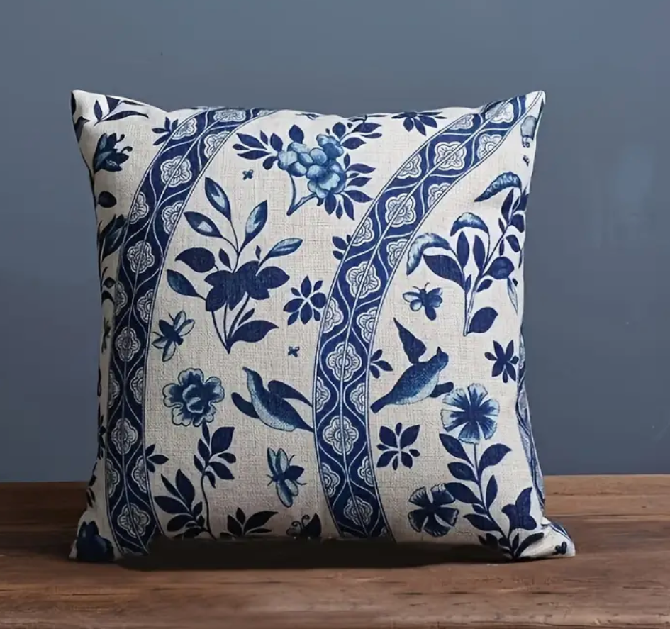 blue and white floral pillow covers