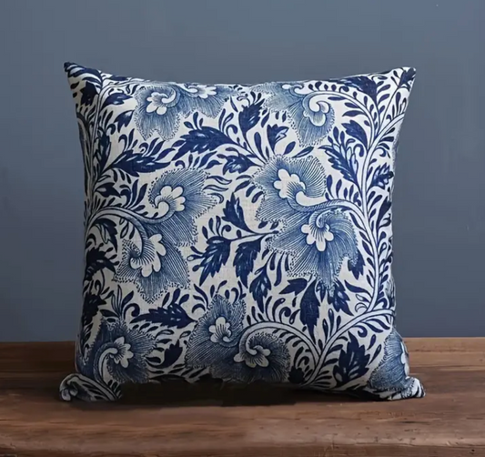 blue and white floral pillow covers