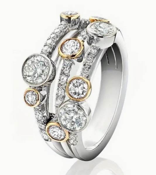 Silver and Gold layered CZ ring