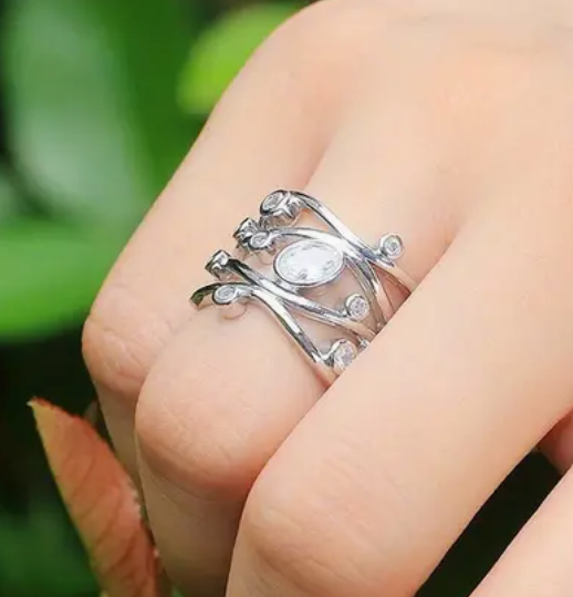 Silver plated CZ layered ring