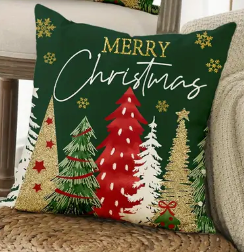 Christmas Pillow Cover - red or green w/ multi trees