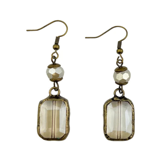 Sq Crystal/ivory bead ER