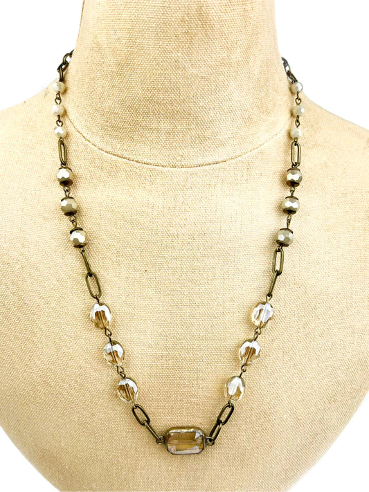 Ivory Necklace with square crystal